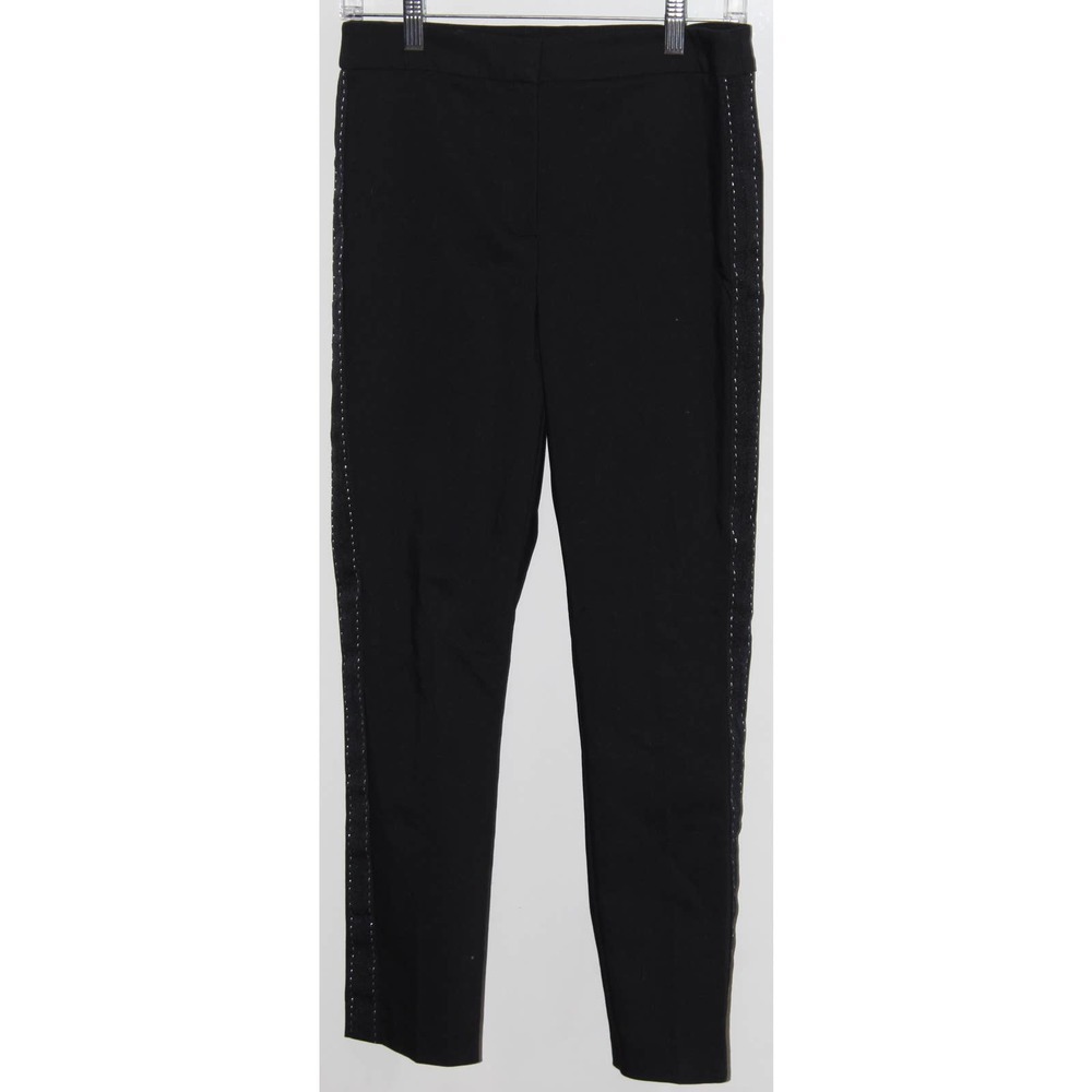 Womens Zara Black Silver Gray Track Trouser Straight Leg Dress Pants Medium NWOT